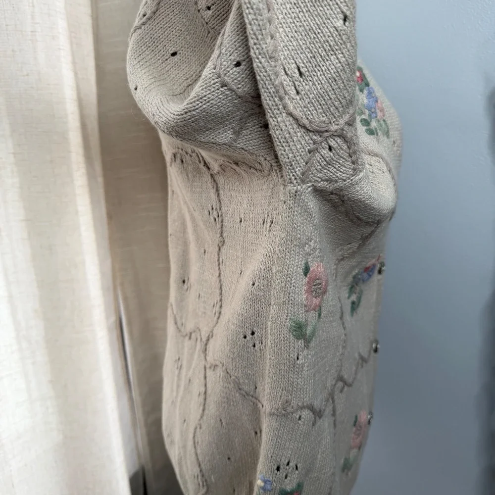 90s Vintage Northern‎ Reflections Floral Embroidered Cardigan Sweater Medium